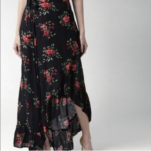 Floral Black and Red Maxi Skirt